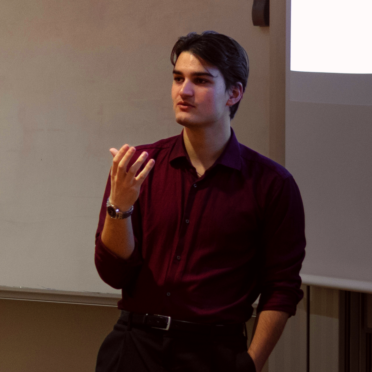 Matei Cananau speaking during a lecture
